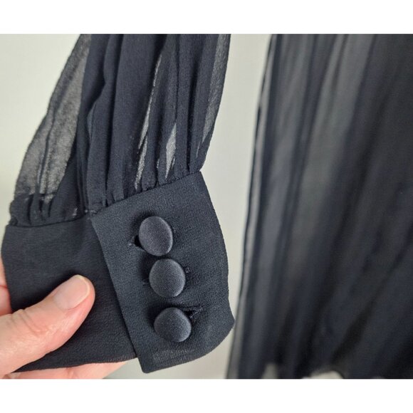 Maggy London Sheer Black Long Buttoned Duster Silk Jacket and Pants Size 10 Pet - Picture 8 of 13